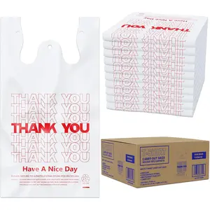 , Thank You T-Shirt Bags (1000 Count), Plastic - T-Shirt Plastic Bags in Bulk - (11" x 6" x 21") White/Thank You - Bulk Shopping Bags, Restaurant Bag - 1/6 Barrel