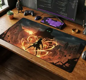 Eren Yeager Titan Attack on Titan Desk Mat, Fiery Anime Gaming Mouse Pad