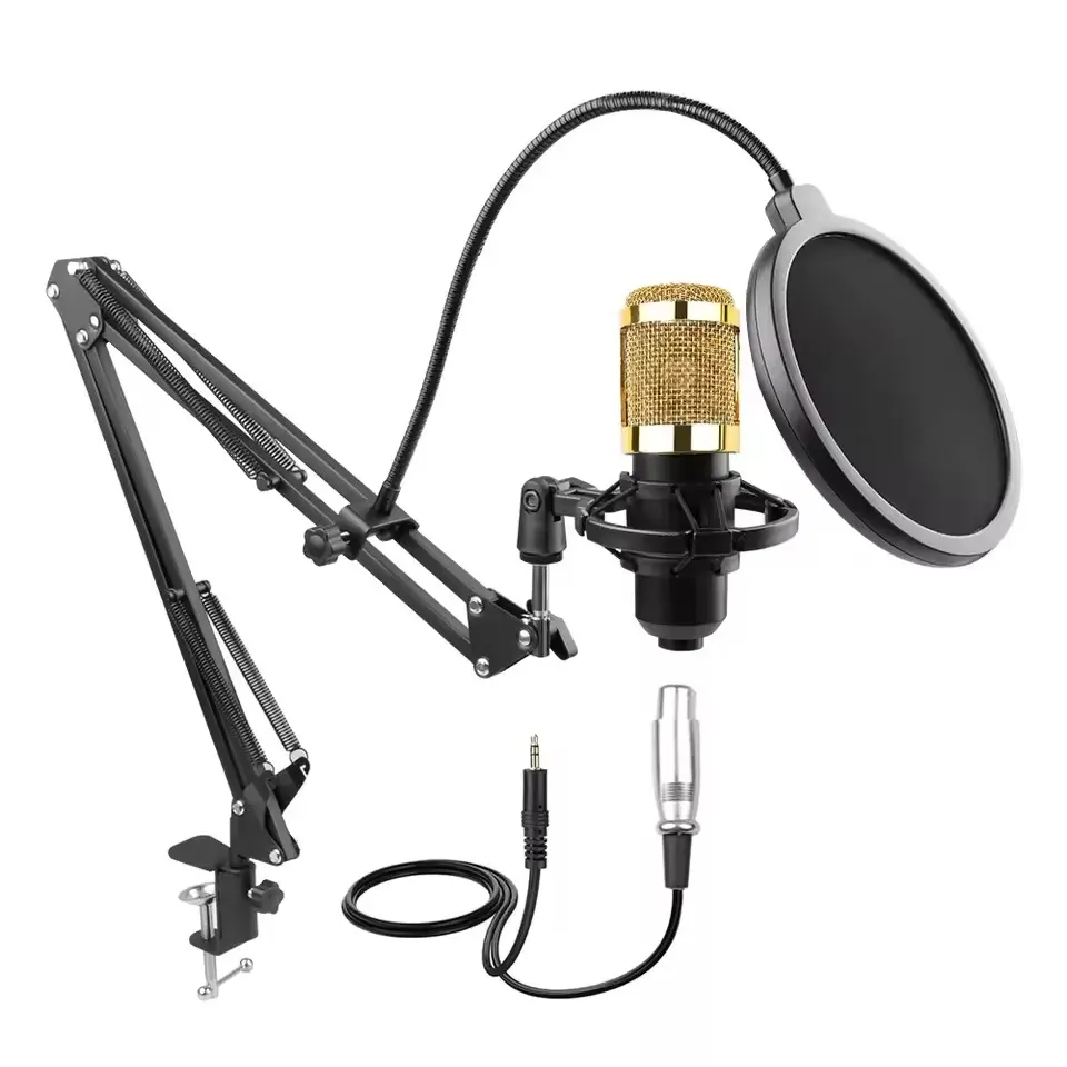 FNTWlF Factory Store Golden- Mount+Foam Cap+Cable+Microphone stand Karaoke Studio Mic Shock Professional Condenser Microphone Kit  For Recording Computer
