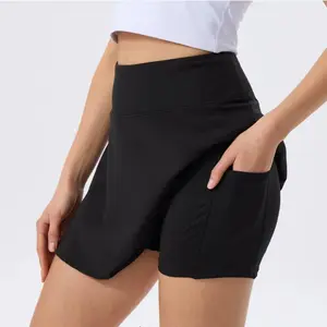 Women's Solid Color Stretch High Waisted Golf  Skirt  with Pockets Straight Slit Mini Sports Short  Breathable outfit  tennis skirts Active Athletic