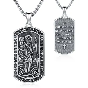 Bernashen S925 Sterling Silver St Christopher Pendant Necklace Sterling Silver Saint Christopher Medal Necklace Jewelry for Men Women Gifts for Boyfriend Girlfriend