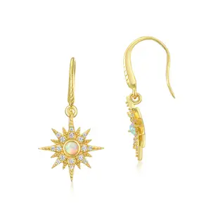 Opal Starburst Hook Earrings