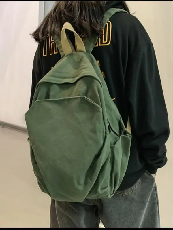 Vintage Washed Canvas Backpack for Women, Soft Wrinkle Casual Daypack with Multi Pockets, Simple Solid Color Lightweight Rucksack for School, Daily Commuting and Outdoor Walking