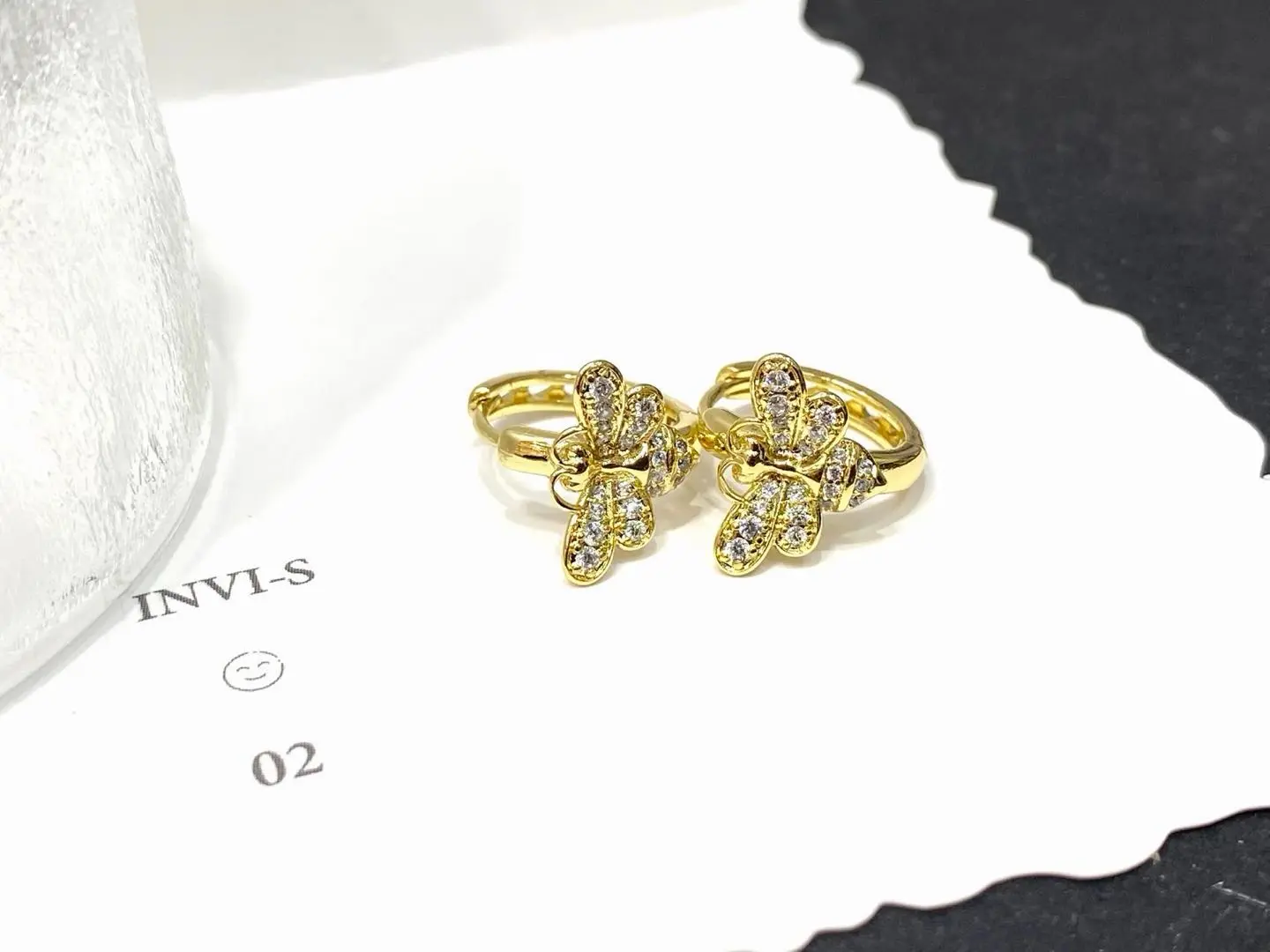 Lydia(26403)gc.Full Pave Bee Huggie Earrings