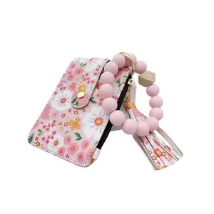 Women's Boho Style Beaded & Tassel Charms Keychain with Flower Pattern Wallet, Floral Pattern Keychain Pendant, Bag Essentials, Gifts for Girlfriend, Cute Fall Trendy Keychain, Chic Gorgeous Keychain Wristlet for Key & Bag Decor