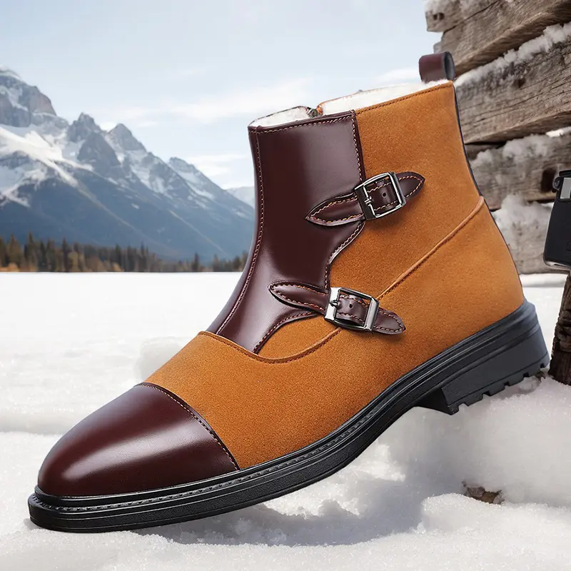 Men's large size thickened warm cotton shoes, casual snow boots, thick warm Chelsea boots, waterproof and non-slip shoes suitable for outdoor sports and leisure 68886
