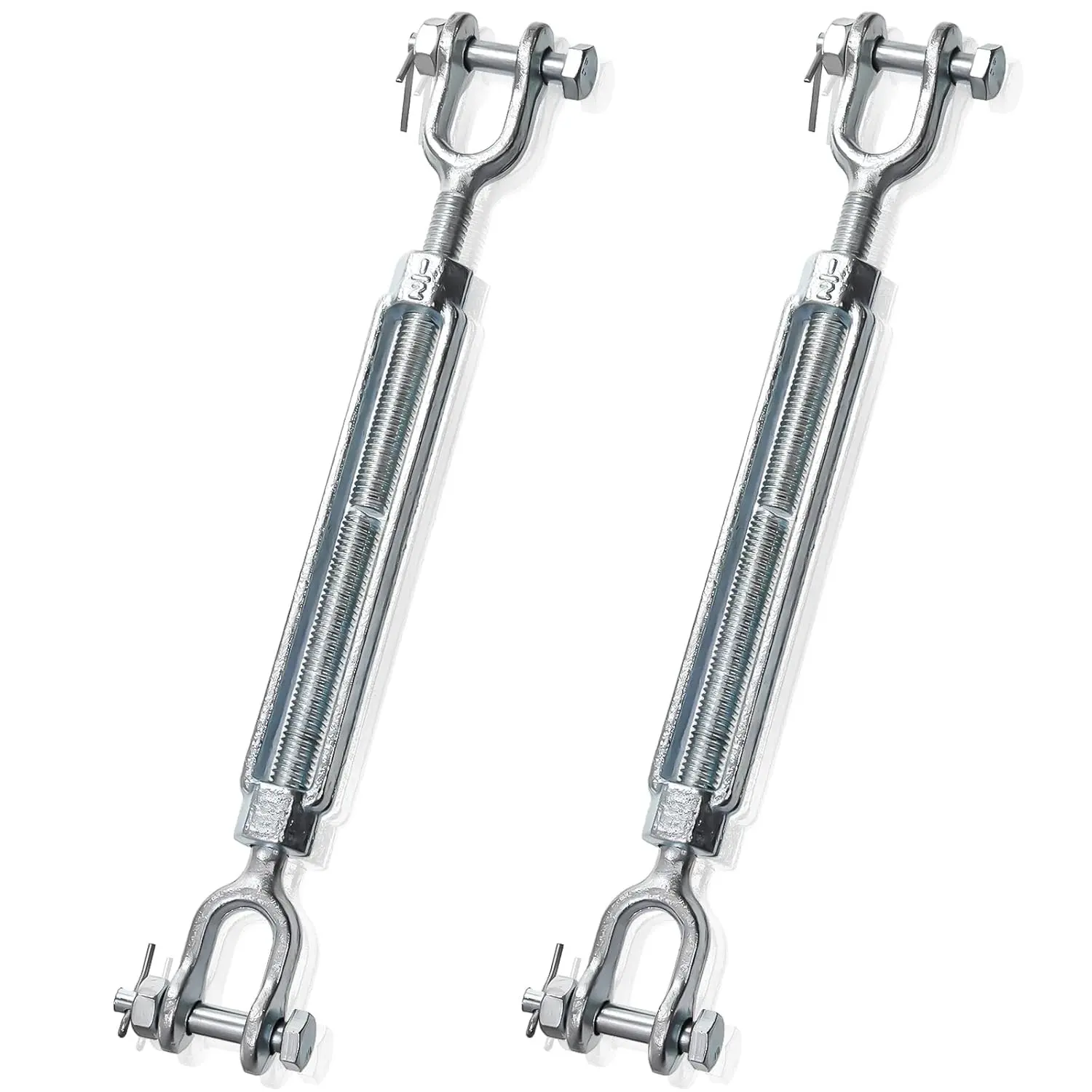 2 Pack 1/2 Inch M12 Turnbuckle Hook, Hot Dipped Galvanized Steel Jaw and Jaw Turnbuckle, Heavy Duty Turnbuckle with 2205 lbs Working Load Limit for Tractor Sun Shades Cables Tent Installation