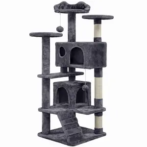 【Valentine's Day Gift】Costoffs 54in Cat Tree Tower Condo for Indoor Cats w/ 2 Condos & 2 Dangling Balls & 3 Scratching Posts, Cats Activity Center