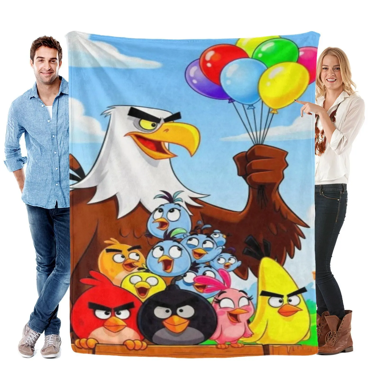 Angry Birds Retro Game Scene Flannel Throw Blanket, Soft Fuzzy Plush Blanket For Bedroom Sofa Home Decor Gift For Adult Game Fans