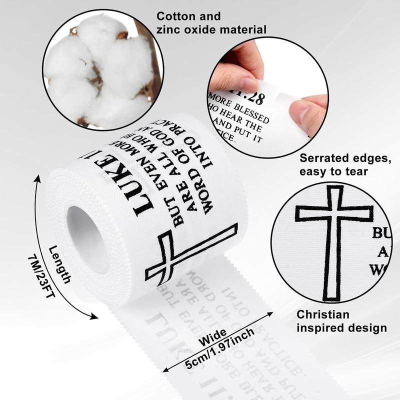 2 count Christian  Athletic Tape 2IN X 23FT Cotton Wrist Sport Tape with Jesus Bible Verse for Soccer Football Sports Baseball Gymnastics Athlete Injury(White,Luke 11:28)
