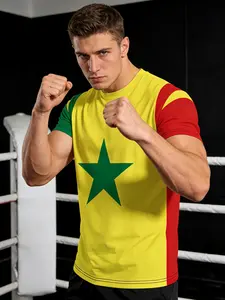 Full-Zip Senegal 3D Digital Print Short Sleeve T-Shirt, Casual Fitted Long Clothing, All Seasons Wear, No Ca Prop 65