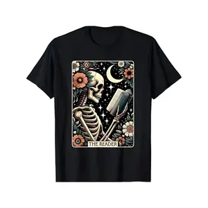 Funny [Fast Arrival] The Reader Tarot Card Skeleton Reading Book Bookworm Bookish T-Shirt for Men Women, Christmas Halloween Thanksgiving day Gift