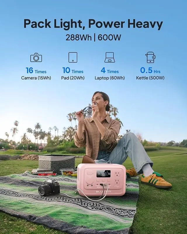 BLUETTI Elite 30 V2 Portable Solar Generator 288Wh Battery 600W AC Output 9 Ports for Camping & Backup Power Station with Smart App & 10ms UPS 5