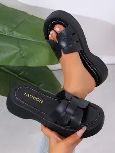 Minimalist Women's Cross Strap Thick Sole Sandals, Open Toe Chunky Heel Slip-On Mules, /, Summer Casual Shoes