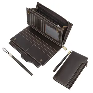 LANNSYNE Grain Leather Travel Passport Long Wallet for Men RFID Blocking Extra Capacity With 25 Card Slots 2 ID Window Coin Pocket