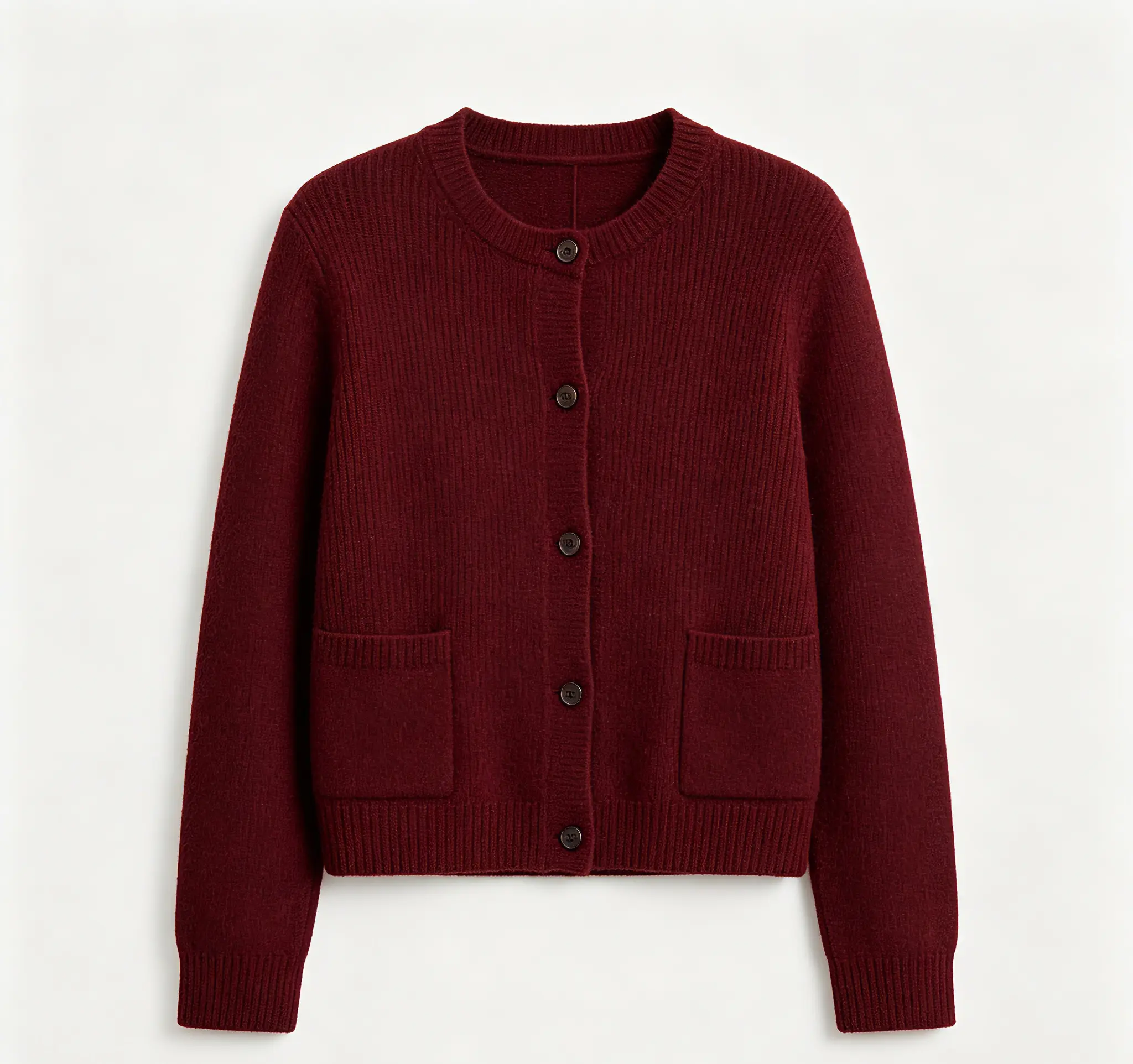 Women's Burgundy Wool Blend Knit Cardigan with Pockets
