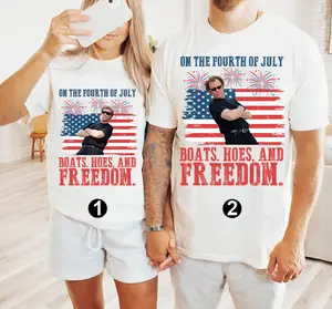 Step Brothers Couple 4th Of July Shirt, Dale Doback You Have To Call Me Dragon, NightHawk ,Boats Hoes And Freedom Parody Step Brothers T Shirt