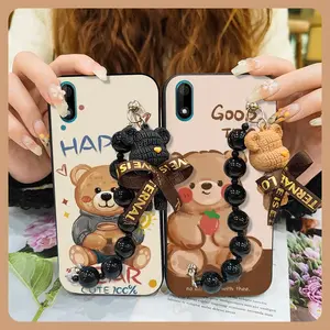 Cartoon silicone Phone Case For Wiko Y60 Back Cover Anti-knock Simplicity Waterproof Bear bracelet soft case protective case Dirt-resistant Black pearl pendant cute