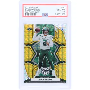 Zach Wilson New York Jets 2022 Panini Mosaic Gold Mosaic #151 #3/10 PSA Authenticated 10 Card