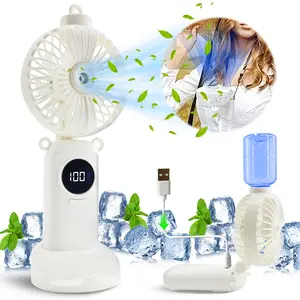 1pc Portable Mini LED Display Personal Fan - Hair Dryers with Adjustable 5 Speeds, USB Rechargeable, Foldable, Battery Powered, Lightweight, Compact Design for Desk, Office, Bedroom, Outdoor Travel, Camping, Hot Summer Cooling Companion