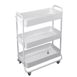 Wide 3 Tier Metal Utility Cart, White, Metal Laundry Baskets, Adult and Child