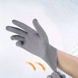 10pcs 5 Pairs Full Finger Dotted Nylon Gloves Lightweight Breathable Black Gray for Outdoor Leisure Fishing Work Gardening Warehouse Safety Protection