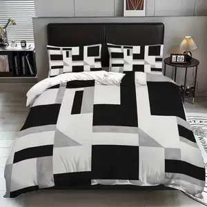 Geometric 3-piece set (1 duvet cover+2 pillowcases, no core) 2D square printed duvet cover set, a soft and comfortable Bedroom Bedding Set suitable for all rooms to decorate in all seasons