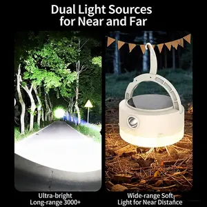 Dual-Source Solar Camping Lantern, Super Bright LED Flashlight, Rechargeable, Sun-Powered, High Lumen Output, Ideal for Outdoor Use