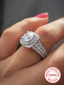 S925 Sterling Silver Fashion Elegant Artificial Diamond Ring, Luxury Jewelry for Women, Trendy All-match & Exquisite Jewelry for Birthday Gift, Artificial Zircon Rings