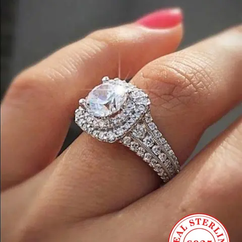 S925 Sterling Silver Fashion Elegant Artificial Diamond Ring, Luxury Jewelry for Women, Trendy All-match & Exquisite Jewelry for Birthday Gift, Artificial Zircon Rings, Beautiful Rings, Real Rings