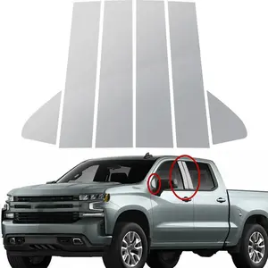For Chevrolet Silverado 1500 Crew Cab Double Cab 2019-2024, Pillar Posts Car Window Trim Cover Stickers Silvery