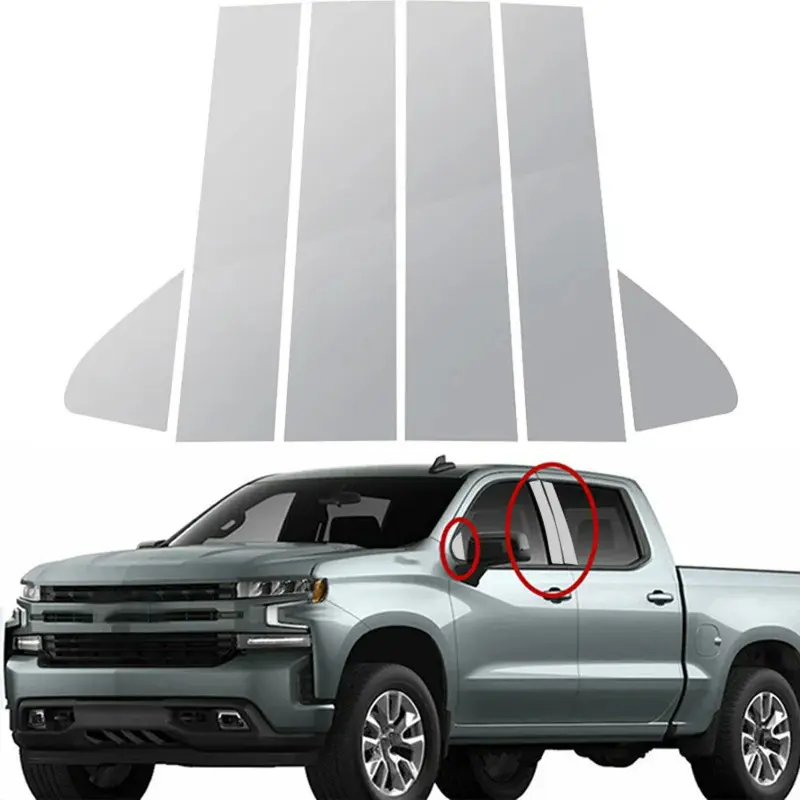 For Chevrolet Silverado 1500 Crew Cab Double Cab 2019-2024, Pillar Posts Car Window Trim Cover Stickers Silvery Auto Parts Accessories Car Accessories