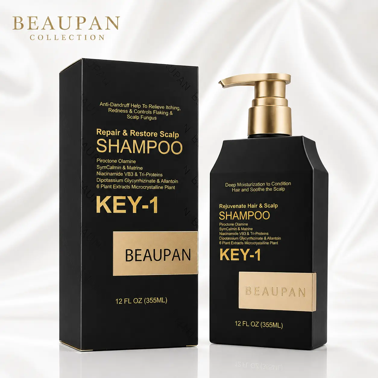 BEAUPAN KEY-1 Anti-Thinning & Calming Shampoo, 3X Concentrated Anti-Dandruff Scalp Cleanser for Redness Relief and Oil Control, Deep Repair Hydration, 355ml