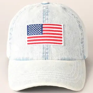 American Flag Patch Denim Baseball Cap Adjustable Snapback Hat Sports Outdoor Hats One Size Fits All Durable Denim Material Patriotic Design