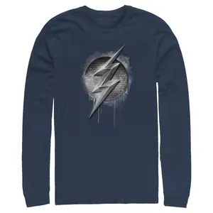Men's Zack Snyder Justice League The Flash Silver Logo Long Sleeve Shirt