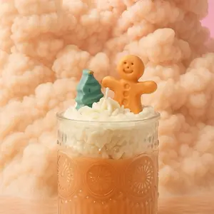 Gingerbread Cookie House Latte Candle with Festive Gingerbread Man and Whipped Cream Topper for Cozy Atmosphere