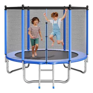 VEVOR Outdoor Trampoline, 8FT Round Recreational Trampoline with Enclosure Net, ASTM Approved, Heavy Duty Trampolines, Max 265 lbs Weight Capacity, Anti-Rust Backyard Trampolines for Kids Adults