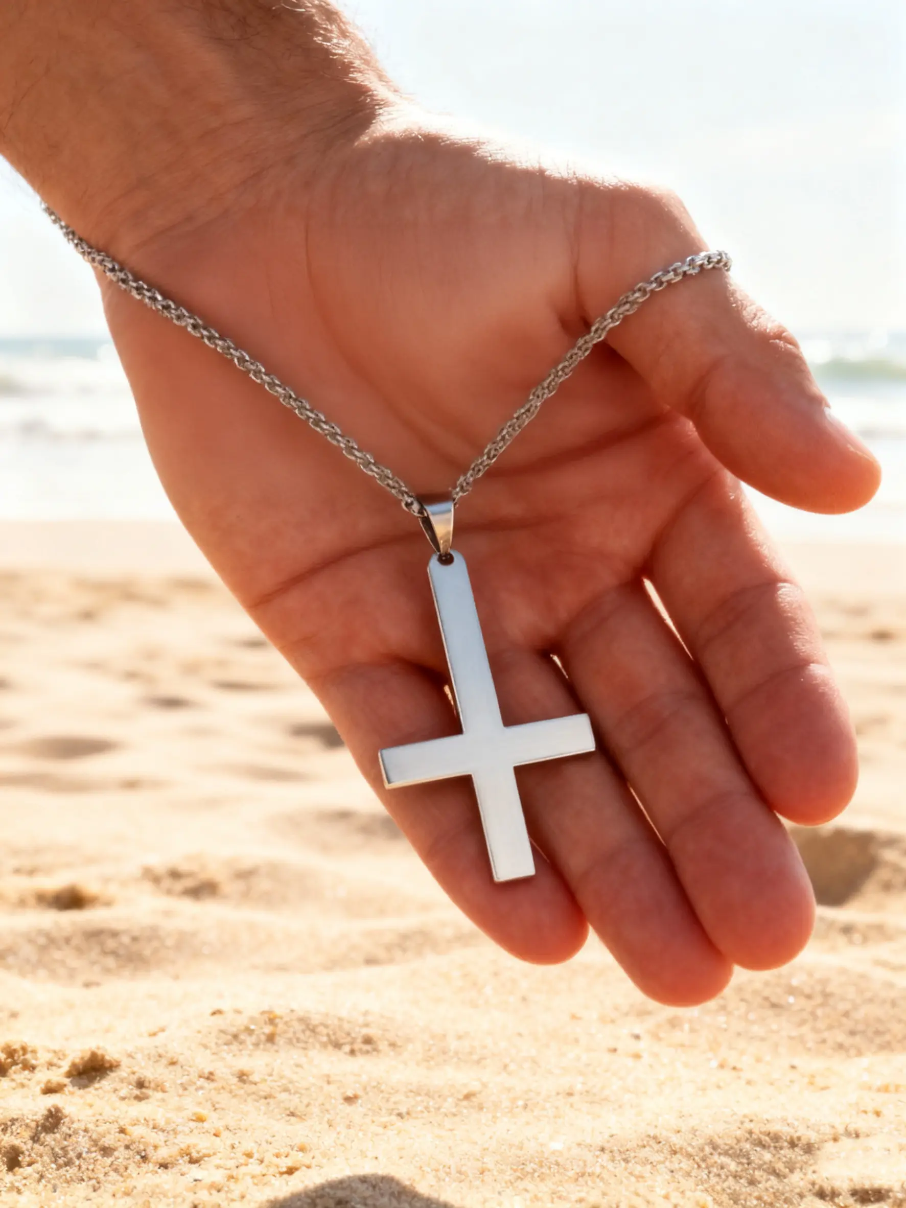 Men's Titanium Steel Inverted Cross Pendant Necklace, Cross Chain, Bold Cross Design, Punk Gothic Evil Demon Symbol Jewelry, Alternative Power Accessory, Cross Necklaces