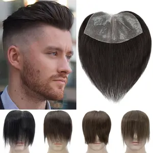 Wholesale Fashionable 2025 Men'S Human Hair Toupee, 13g Natural Look, 6"x2.8" PU Invisible Extensions, Straight Hair, Male Replacement System, Hairline Improvement, with Detailed Instructions and Samples, for Daily Use