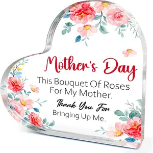 Mother's Day Gift Acrylic Heart Plaque, Birthday Thanksgiving Christmas Decorative Sign, Universal Rose Bouquet & Blessing Message Included
