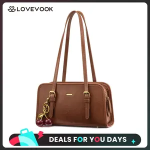 LOVEVOOK Swing Zip Shoulder Bag Small Purses for Women Trendy Handbags Mini Vintage Hobo Clutch with Cherry Pendant Lightweight Retro and Elegant Suitable for Daily Outings Shopping and Leisure