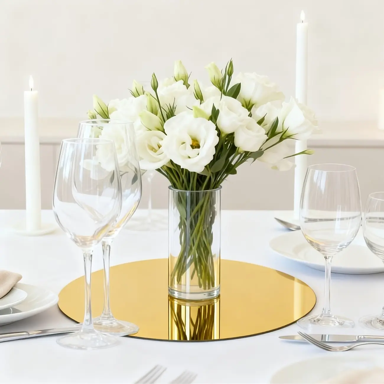6 gold circular acrylic mirror table cushions -30cm reusable tabletop decoration, shatterproof and easy to install, suitable for weddings, parties, and tabletop center decoration, party decoration, Acrylic Coasters