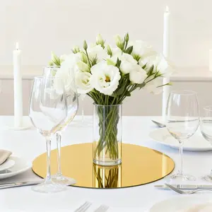 6 gold circular acrylic mirror table cushions -30cm reusable tabletop decoration, shatterproof and easy to install, suitable for weddings, parties, and tabletop center decoration, party decoration