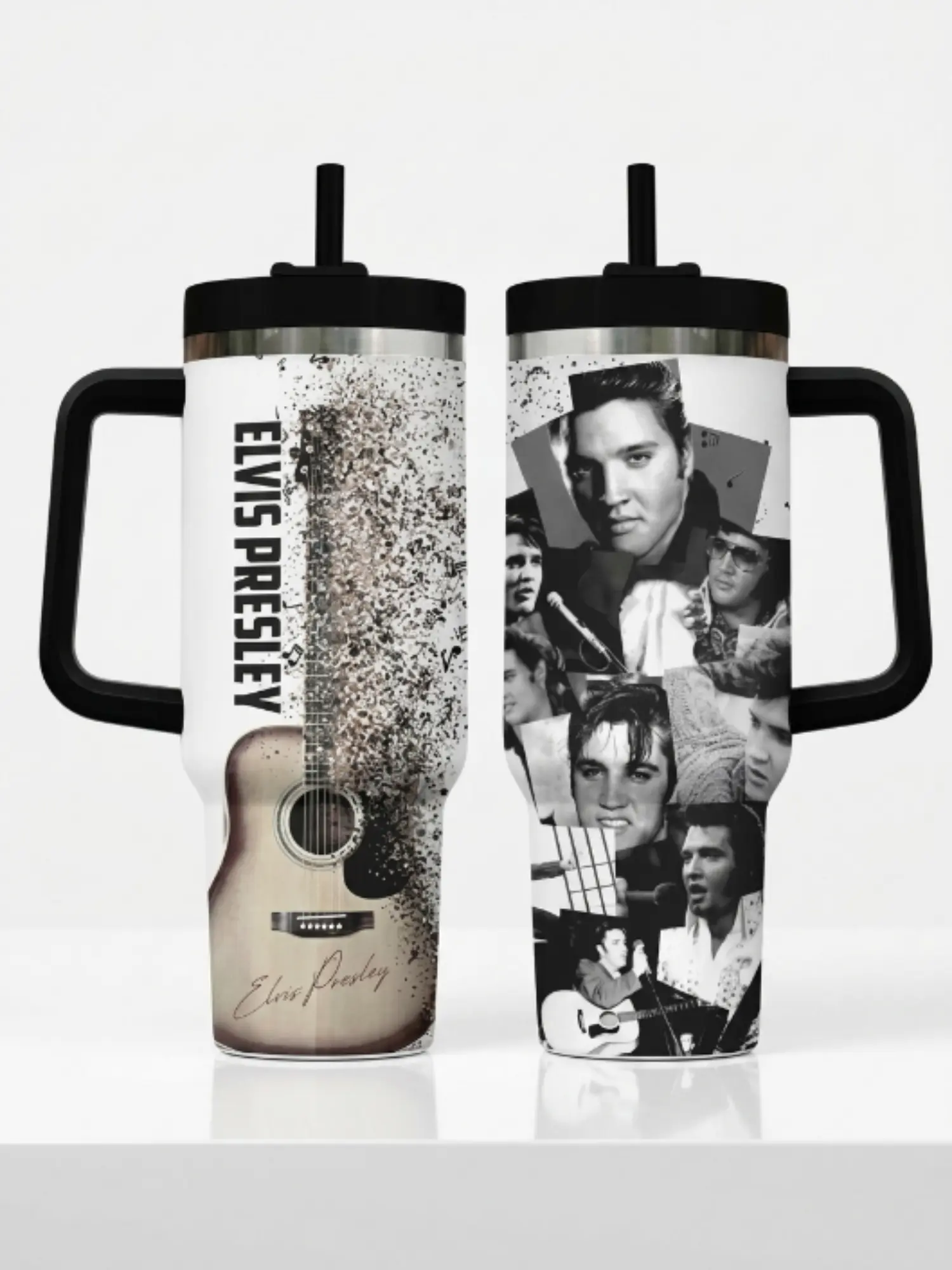 Retro Elvis Presley Legends Insulated Stainless Steel Tumbler (20oz/40oz) with Handle and Lid, Rock and Roll Fan Drinkware Gift for Friends
