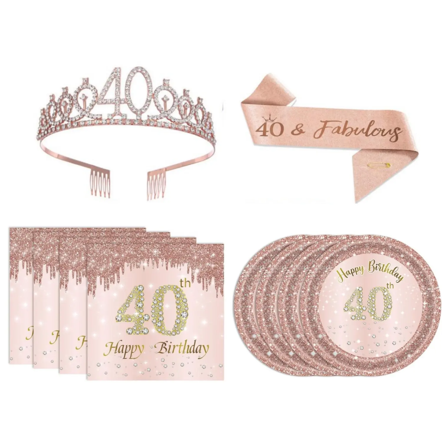 42 Pcs 40th Birthday Decorations for Women 40th Birthday Plates and Napkins / Birthday Crown + Sash Set Forty Year Old Party Disposable Tableware set for Rose Gold 1986 40th Birthday Decorations - Home Improvement.