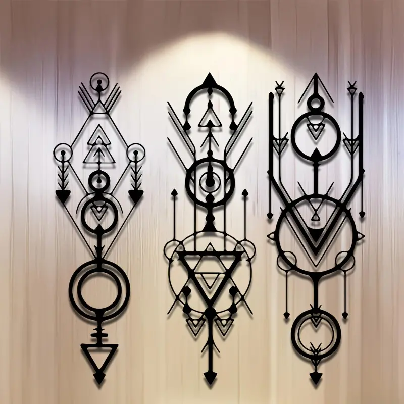 3 pieces of Viking metal wall art - complex geometric and symbolic design, black iron wall decoration, suitable for home, office or gift, minimalist Scandinavian style, 15.74x4.64 inches, Viking decoration