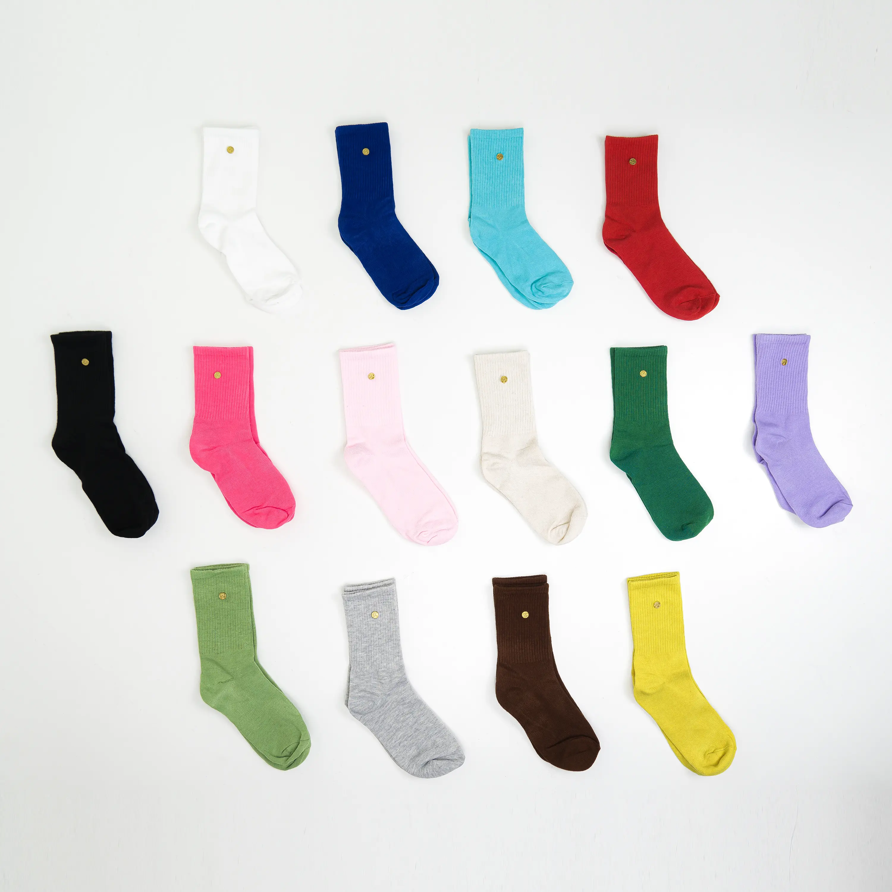 High Level Lady's Colorful Casual Ankle Socks, Chic Plain Cotton Blend with Gold Accent Rivet, Basics, Glam, Preppy, All Seasons, Elegant, Calf High