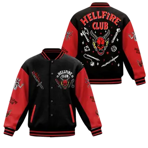Heellfire Cluub Demon And Weapons Graphic Baseball Jacket, Strranger Thiings Fantasy Game Top For Men Women, 80s Horror Series Printed Design, Geeky Dice Game Gift Idea | 111225.R2291.ID00