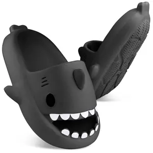 DIOLV Men's Open Toe Shark Sandals Slippers Shark Slides Novelty Pillow Slippers Cushioned Cloud Slides Fathersdaygift Dark Grey Boy Footwear Walking Shoes Flipflop Dance Decor