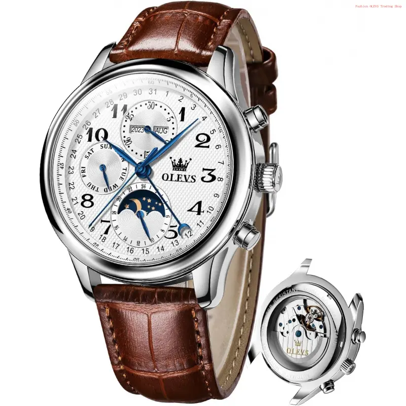 Fashion Brand OLEVS Automatic Watches for Men Multi Calendar Moonphase with 3ATM Waterproof Business Classic Luxury Wrist Watch